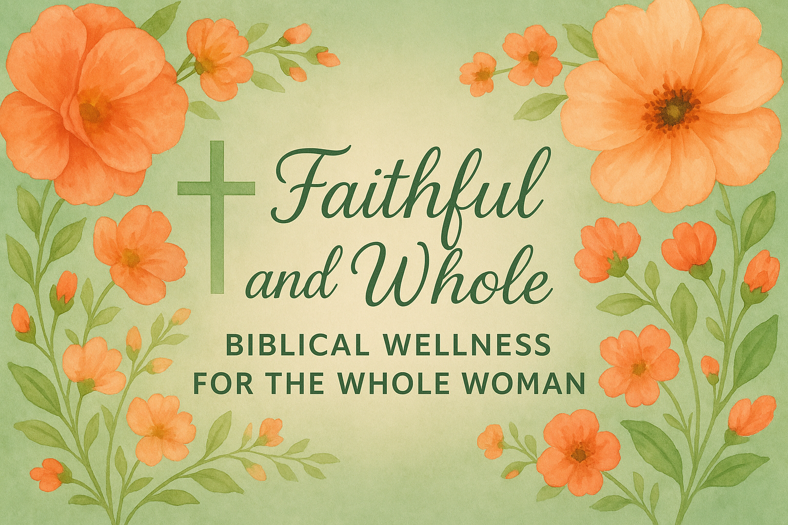 Floral design with 'Faithful and Whole' text on a green background