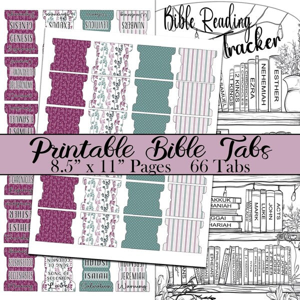 Printable Bible Tabs - Burgundy and Green Floral