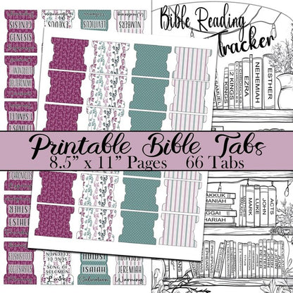 Printable Bible Tabs - Burgundy and Green Floral