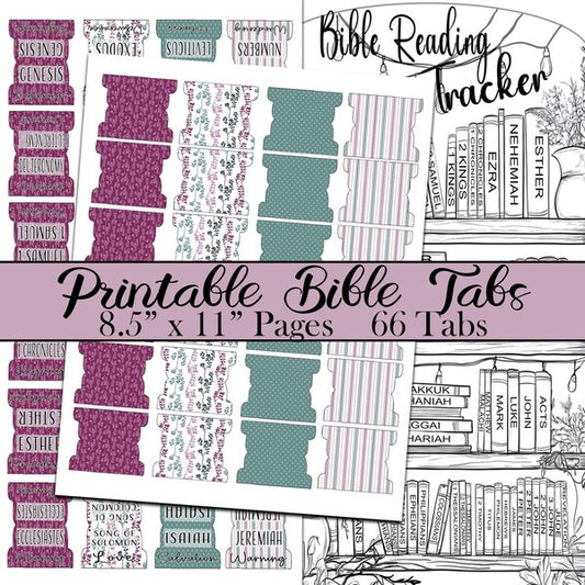 Printable Bible Tabs - Burgundy and Green Floral