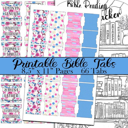 Printable Bible Tabs - Pink and Blue Roses