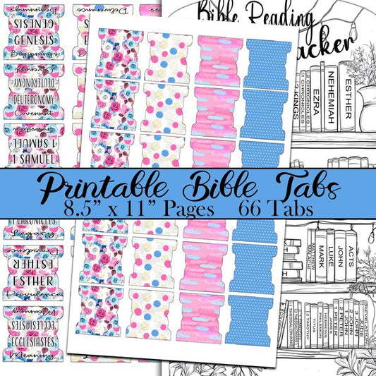 Printable Bible Tabs - Pink and Blue Roses
