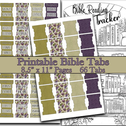 Printable Bible Tabs - Sage Green and Grapes