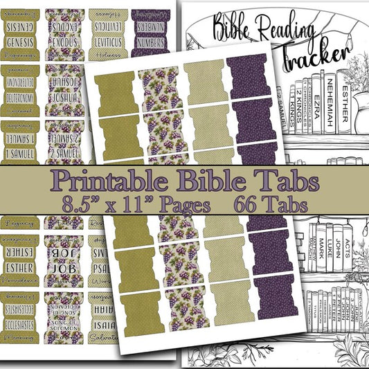 Printable Bible Tabs - Sage Green and Grapes